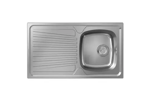 Einbauspüle aus Edelstahl mit einem Becken und einer Abtropffläche, geeignet für die Integration in Küchen. Designed von Hansgrohe.